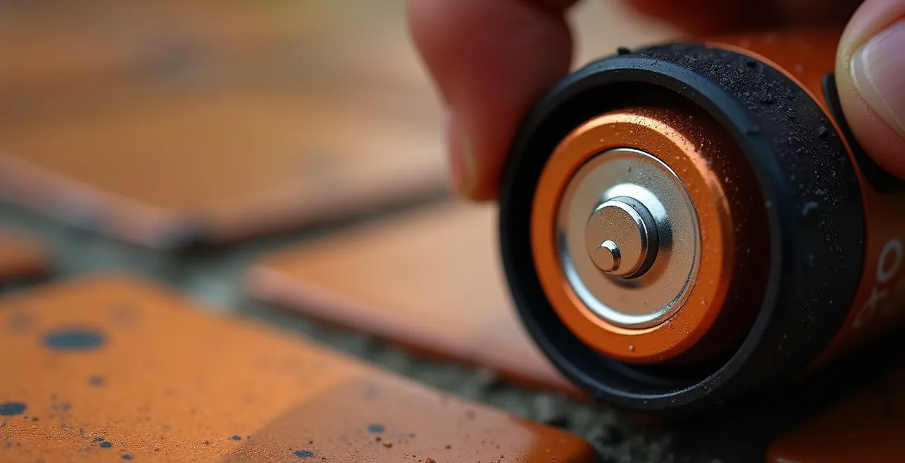 Detalle macro de batería Ni-MH para farolillo solar