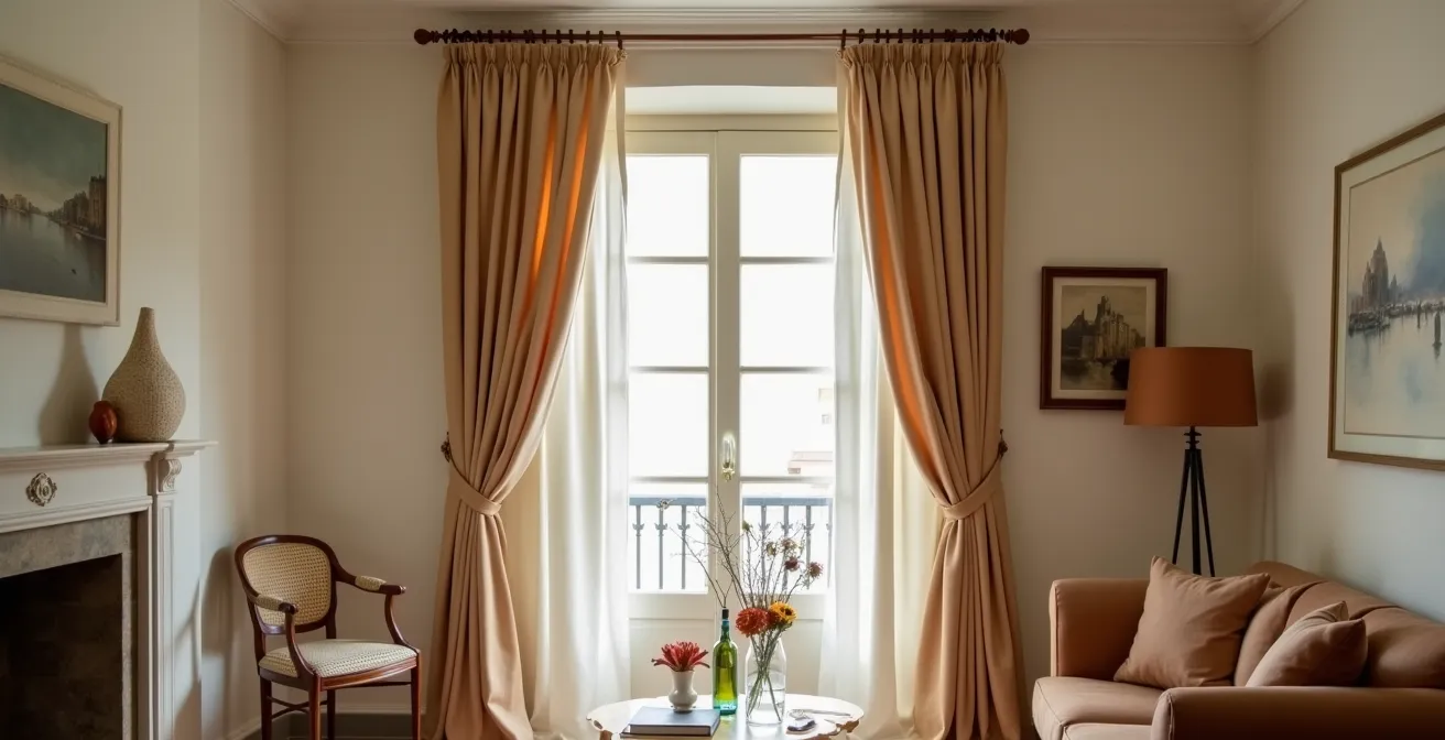 Comparación visual de cortinas con diferentes caídas profesionales en interior español