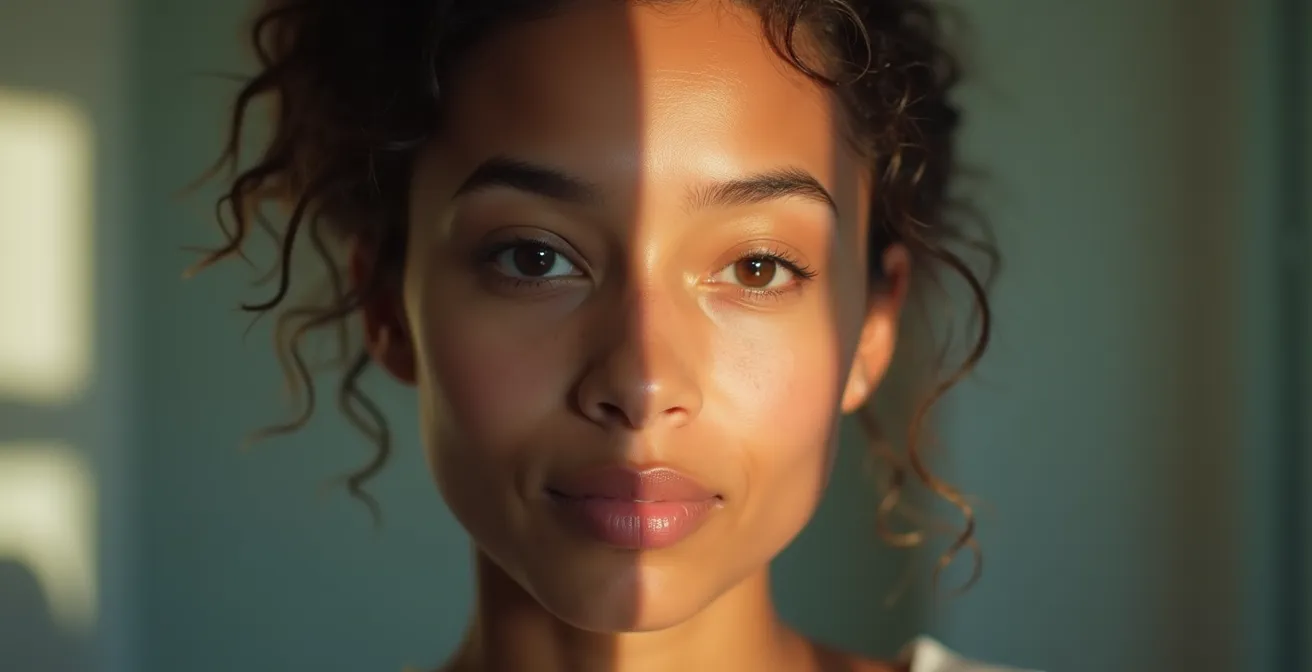 Demostración del efecto silueta con sombras en el rostro por luz trasera