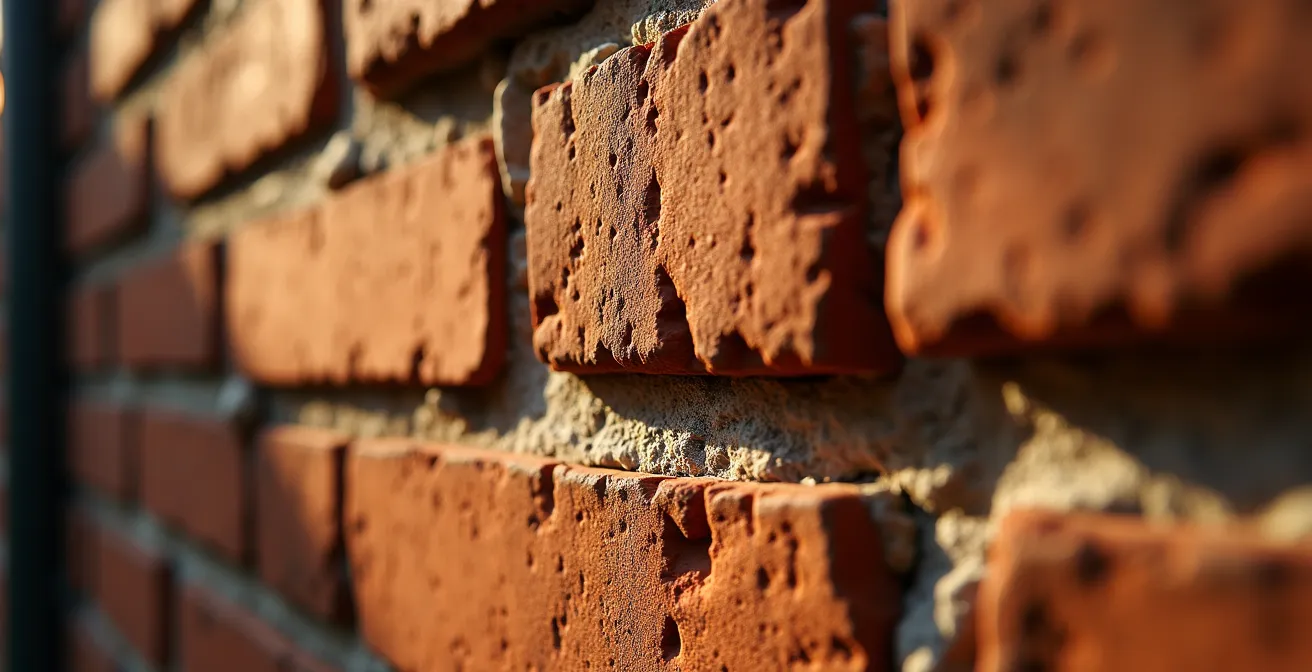 Técnica de luz rasante sobre ladrillo manual toledano mostrando texturas