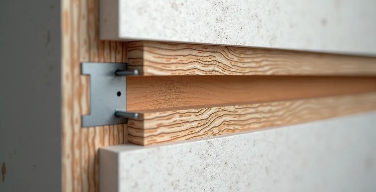 Instalación de refuerzo con contrachapado fenólico en pared de pladur antes de alicatar