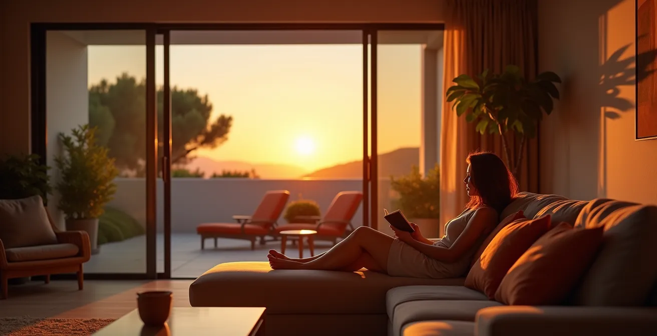 Salón español con diferentes escenas de iluminación regulada